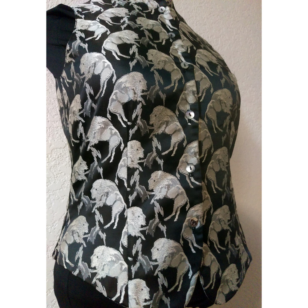 OOAK EUC Brocade mandarin collar sleeveless top S